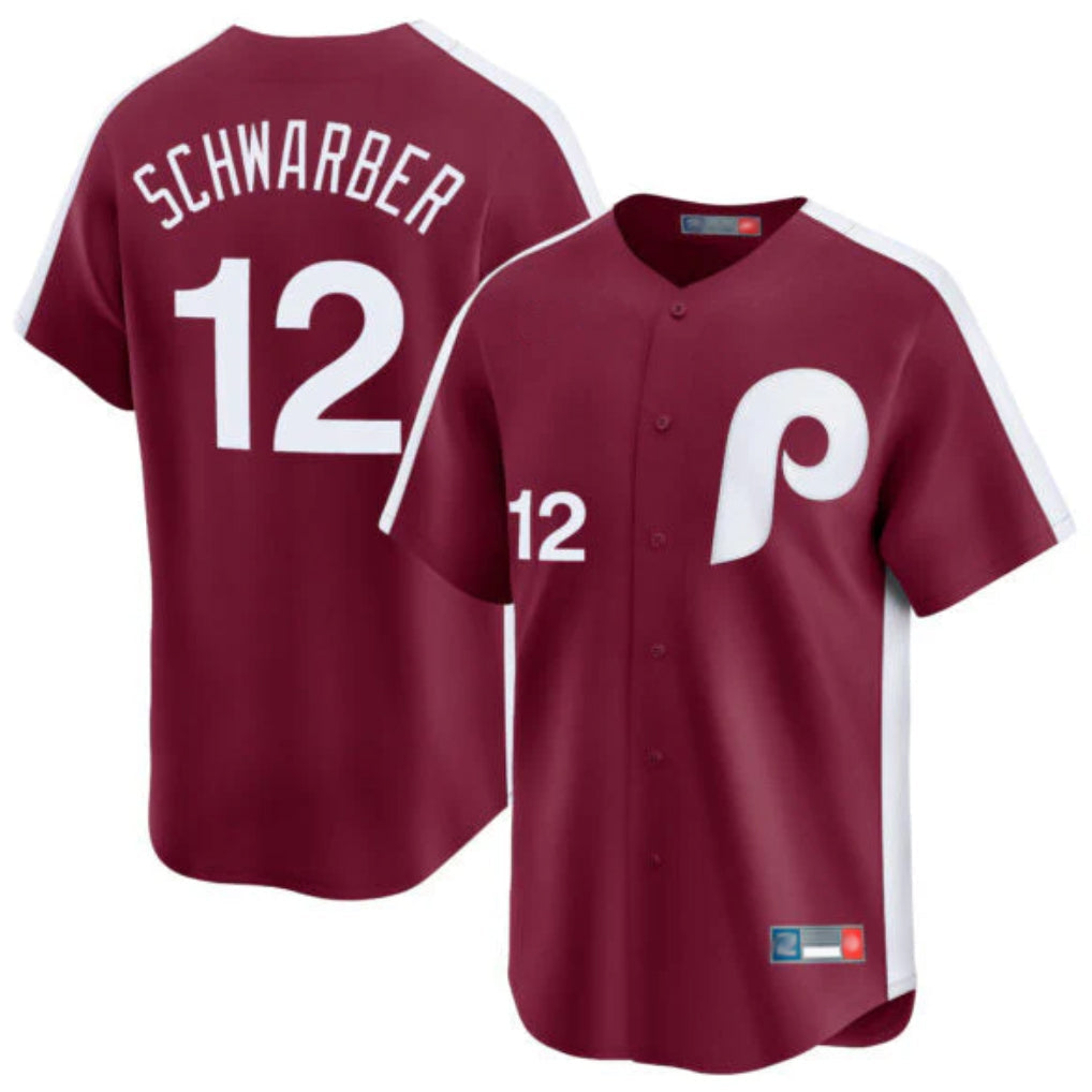 Choea P.Phillies #12 Kyle Schwarber Player Red Cooperstown Collection Limited Home Stitched Jerseys