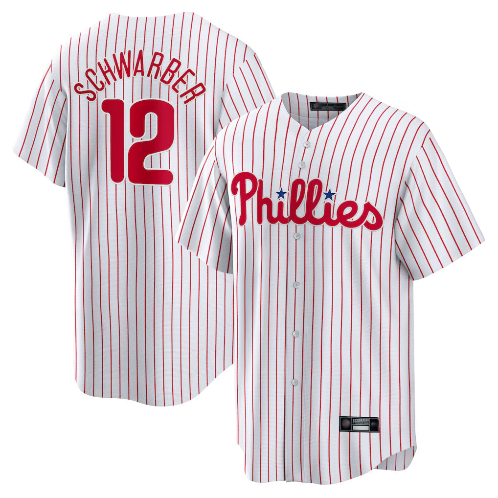 Choea P.Phillies #12 Kyle Schwarber Player White Home Game Stitched Jerseys
