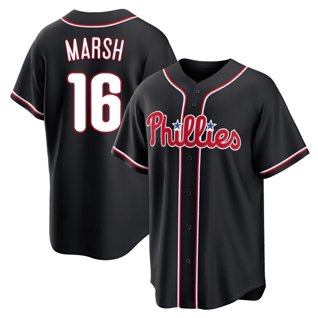 Choea P.Phillies #16 Brandon Marsh Player Black Fashion Out Home Game Stitched Jerseys