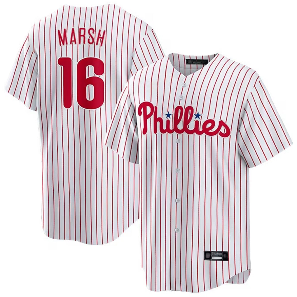 Choea P.Phillies #16 Brandon Marsh Player White Home Game Stitched Jerseys