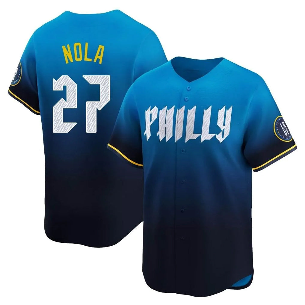 Choea P.Phillies #27 Aaron Nola Player Blue City Connect Home Limited Stitched Jerseys