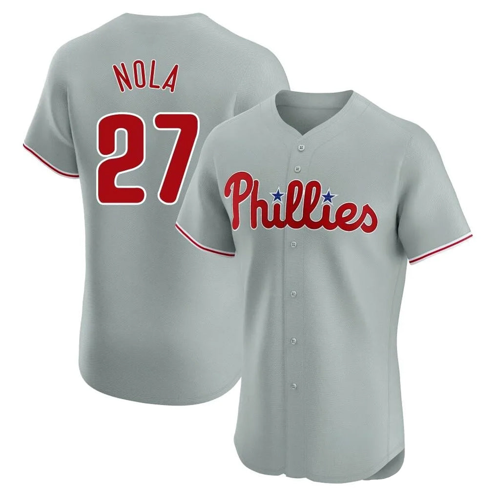Choea P.Phillies #27 Aaron Nola Player Gray Home Limited Elite Stitched Jerseys