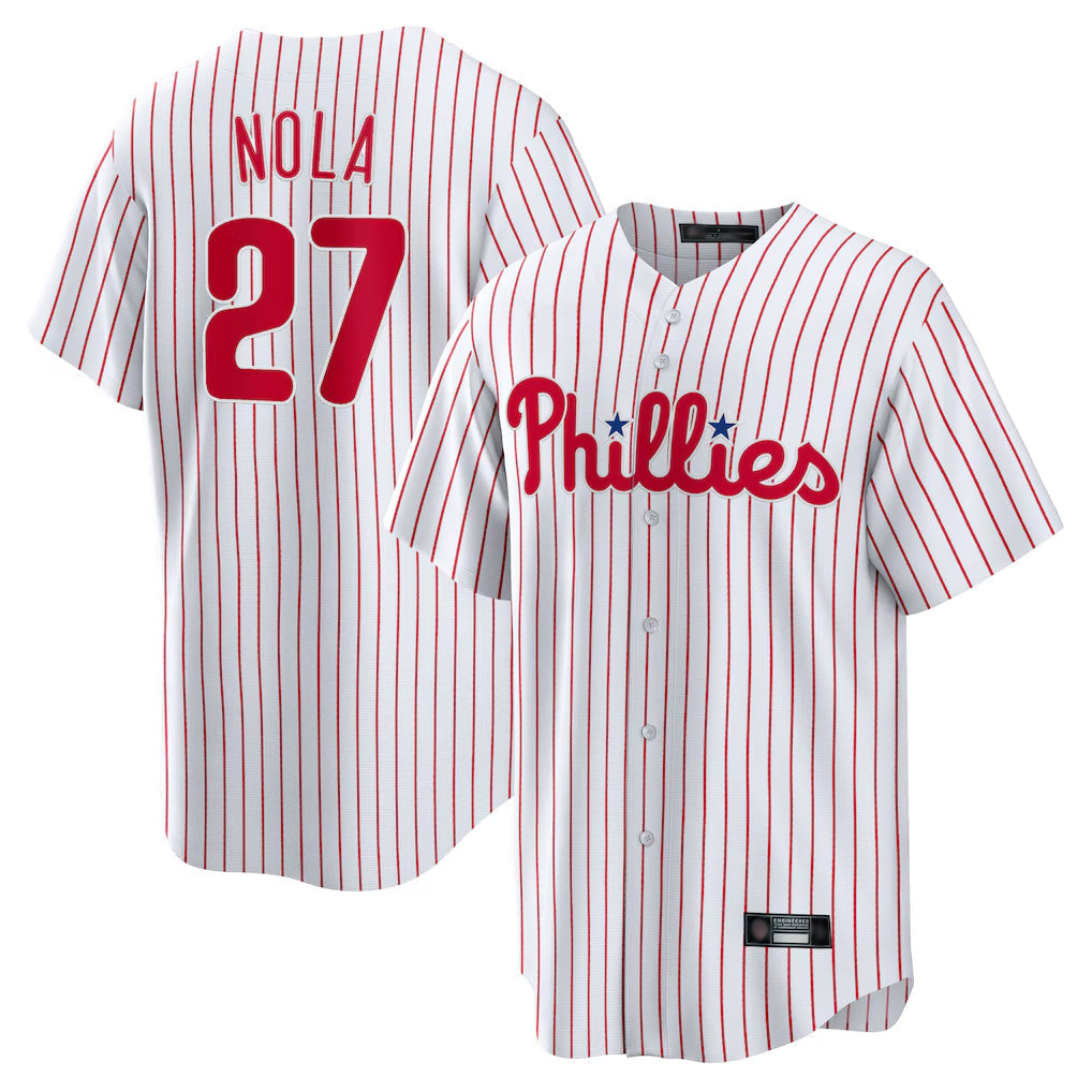 Choea P.Phillies #27 Aaron Nola Player White Home Game Stitched Jerseys