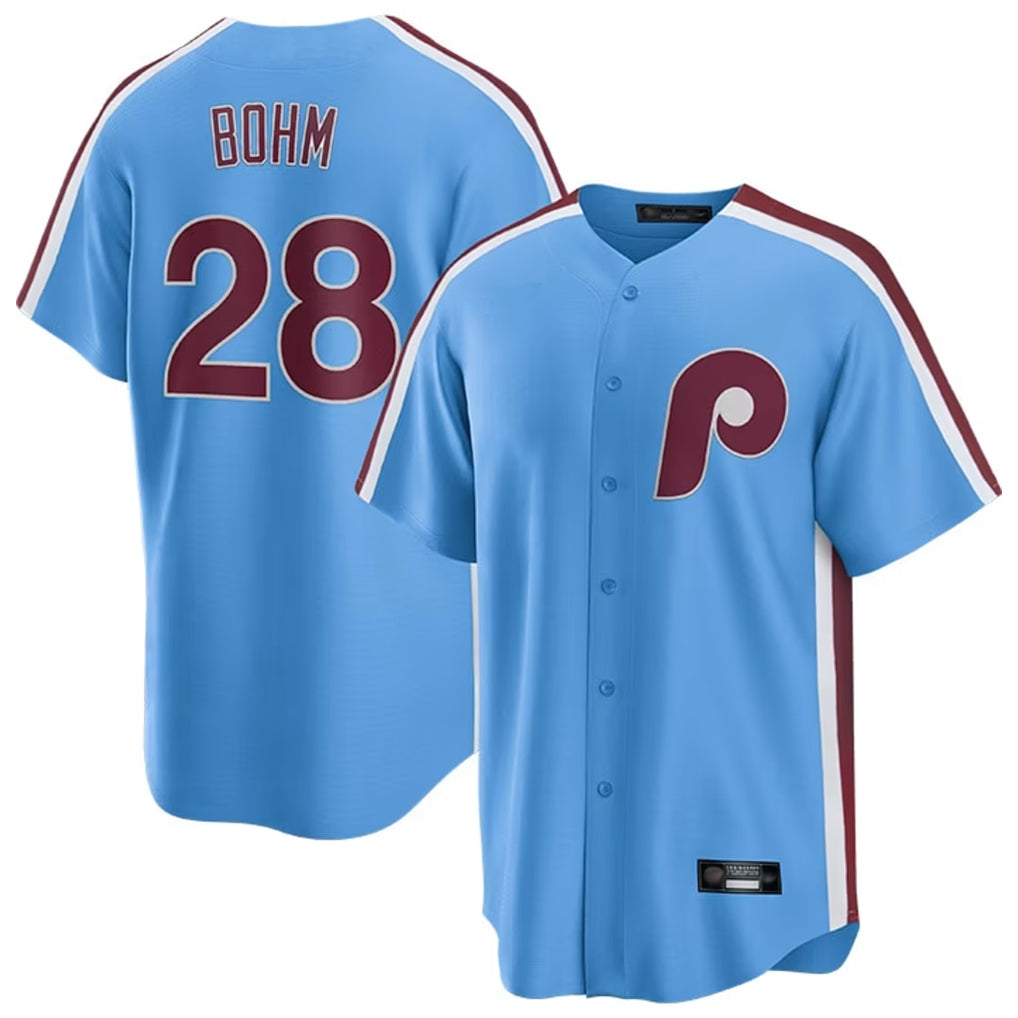 Choea P.Phillies #28 Alec Bohm Player Light Blue Home Game Stitched Jerseys