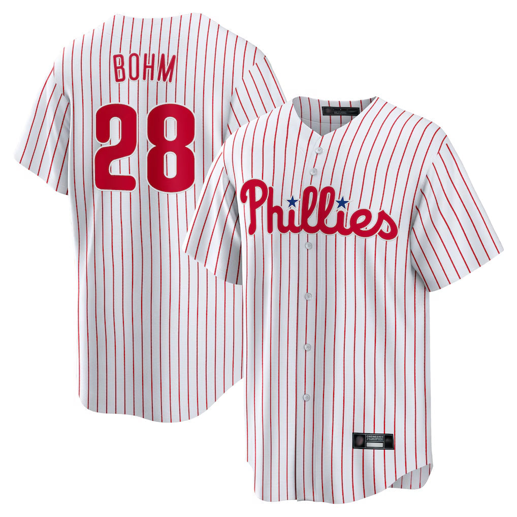 Choea P.Phillies #28 Alec Bohm Player White Home Game Stitched Jerseys