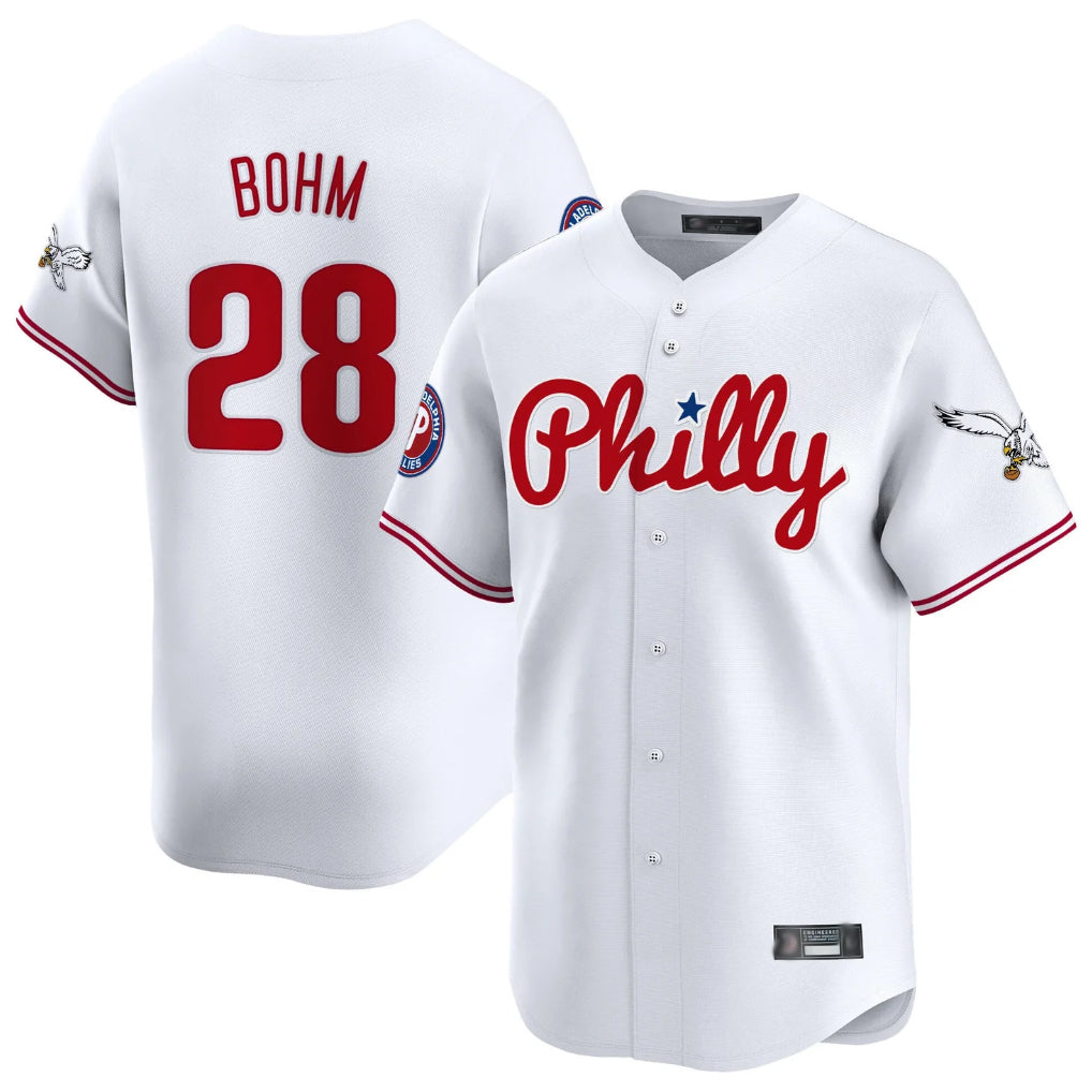 Choea P.Phillies #28 Alec Bohm Player White Phillies & Eagles Vapor Premier Limited Stitched Jerseys