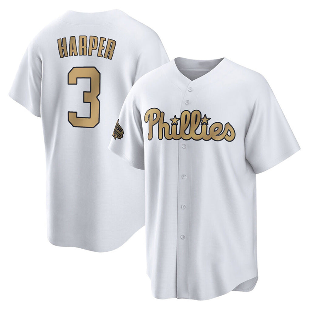 Choea P.Phillies #3 Bryce Harper Player Gold All-Star Home Game Stitched Jerseys