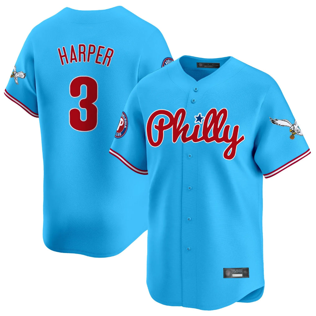 Choea P.Phillies #3 Bryce Harper Player Light Blue Phillies & Eagles Vapor Premier Limited Stitched Jerseys