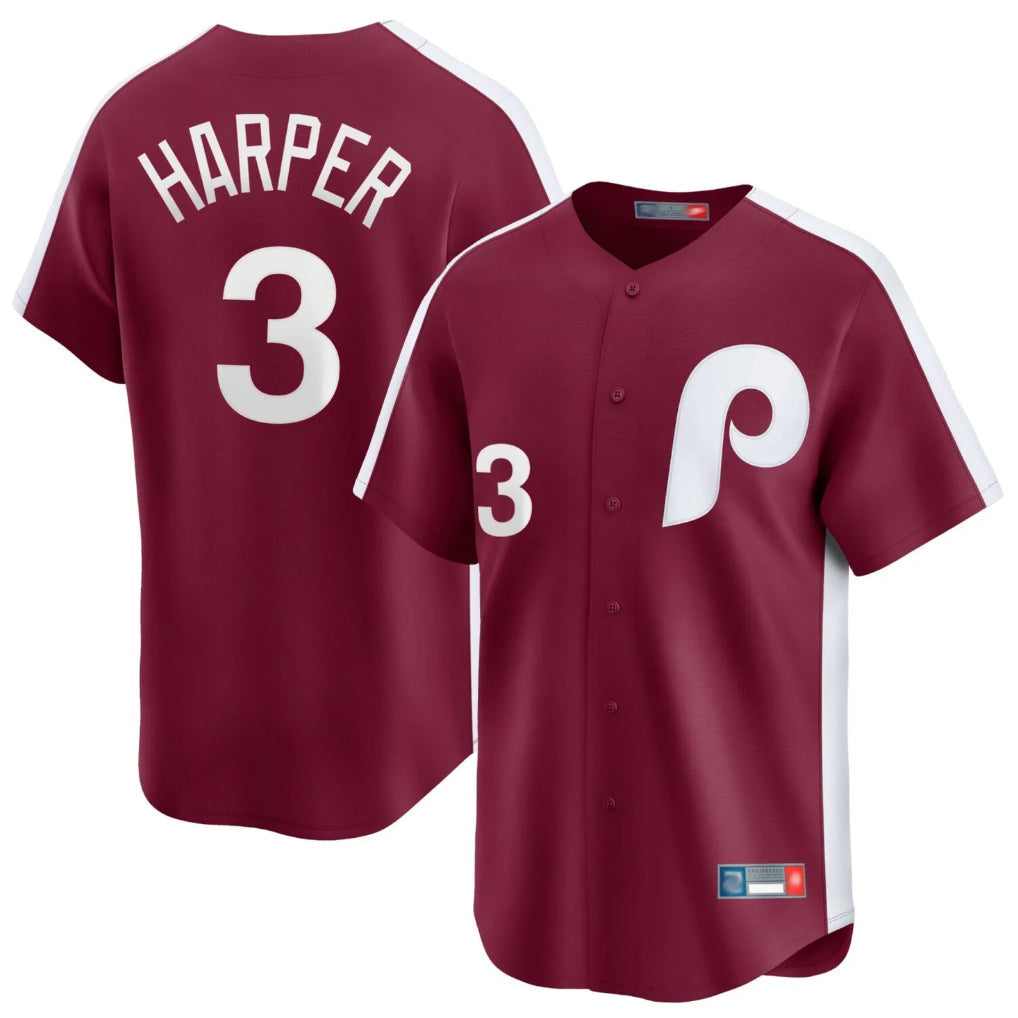 Choea P.Phillies #3 Bryce Harper Player Red Cooperstown Collection Limited Home Stitched Jerseys