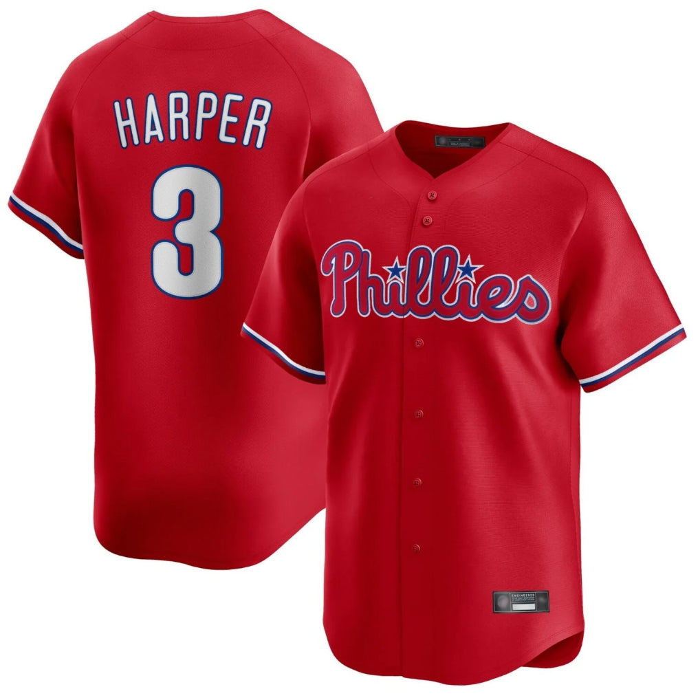 Choea P.Phillies #3 Bryce Harper Player Red Home Limited Stitched Jerseys