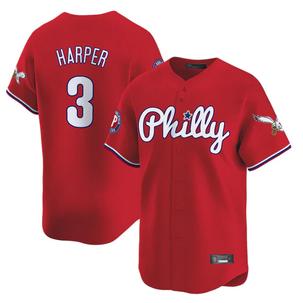 Choea P.Phillies #3 Bryce Harper Player Red Phillies & Eagles Vapor Premier Limited Stitched Jerseys