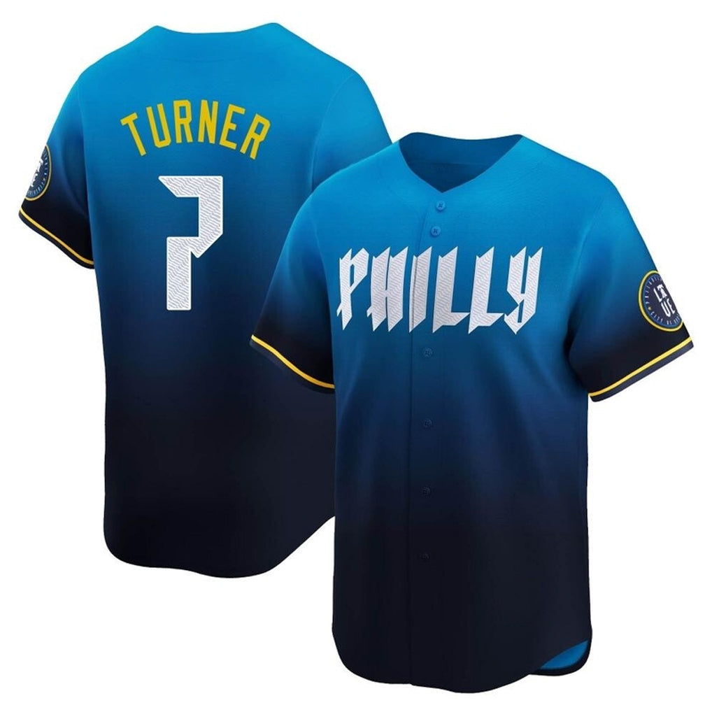Choea P.Phillies #7 Trea Turner Player Blue City Connect Home Limited Stitched Jerseys
