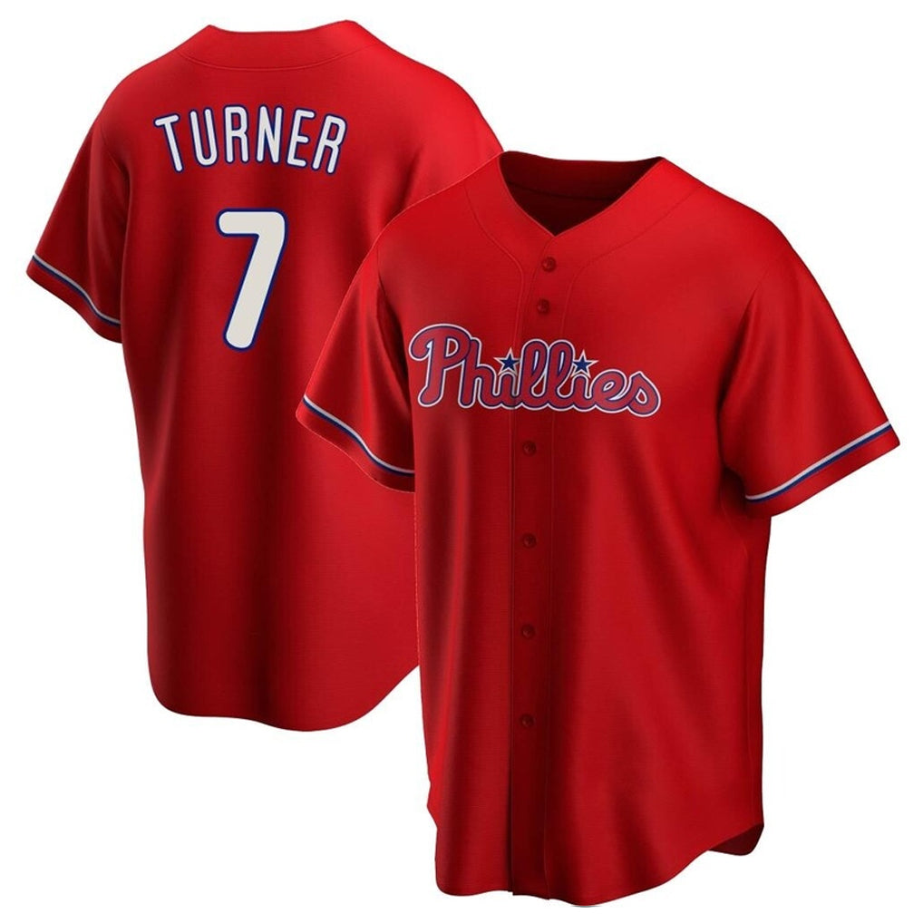 Choea P.Phillies #7 Trea Turner Player Red Home Game Stitched Jerseys
