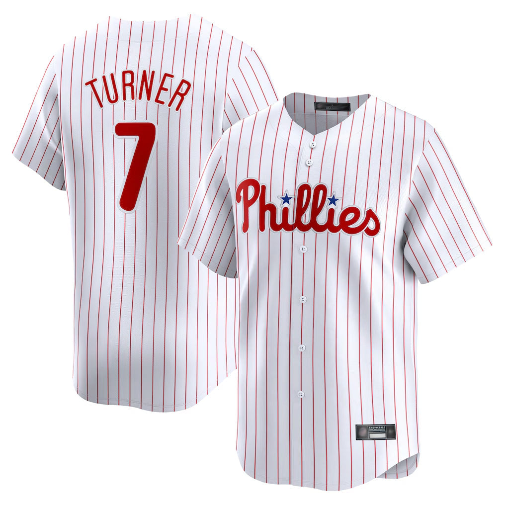 Choea P.Phillies #7 Trea Turner Player White Home Limited Stitched Jerseys
