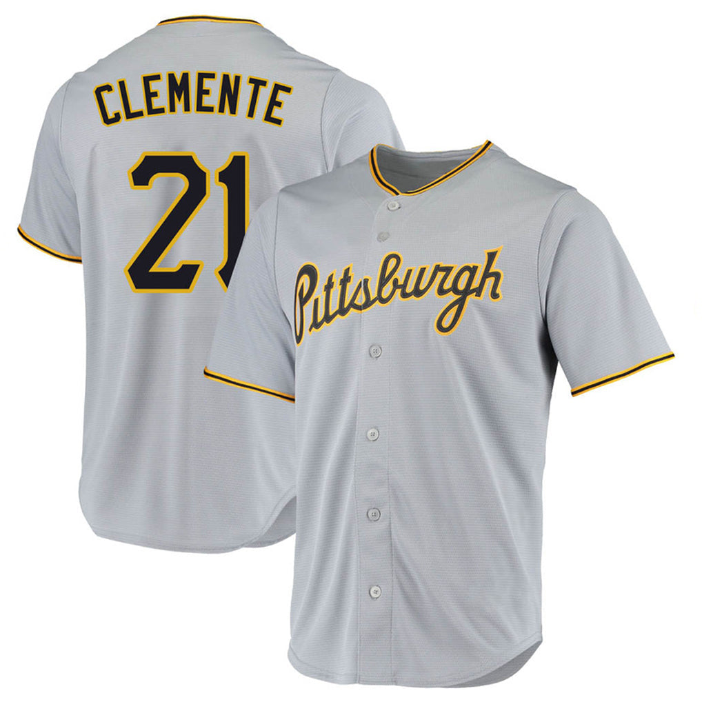 Choea P.Pirates #21 Roberto Clemente Player Gray Road Home Game Stitched Jerseys