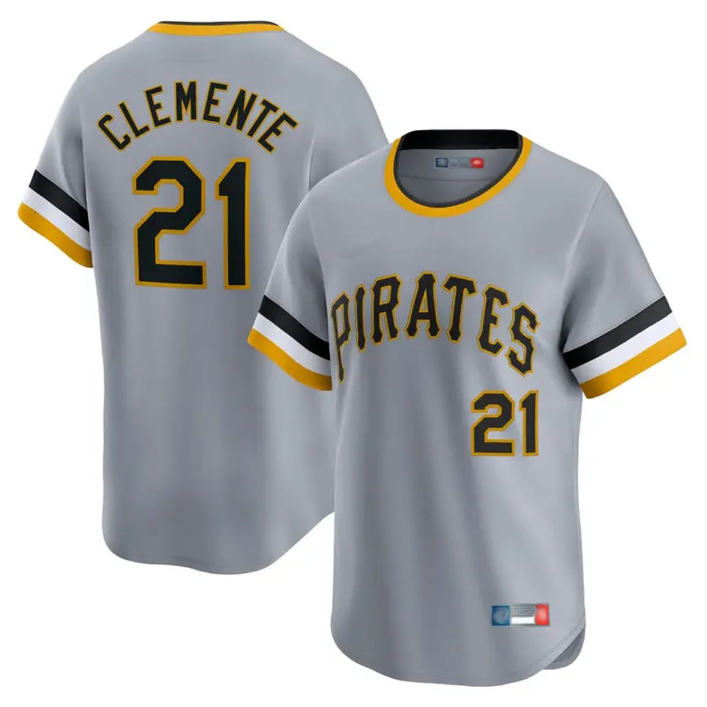 Choea P.Pirates #21 Roberto Clemente Player Gray Throwback Cooperstown Collection Limited T-shirt Stitched Jerseys