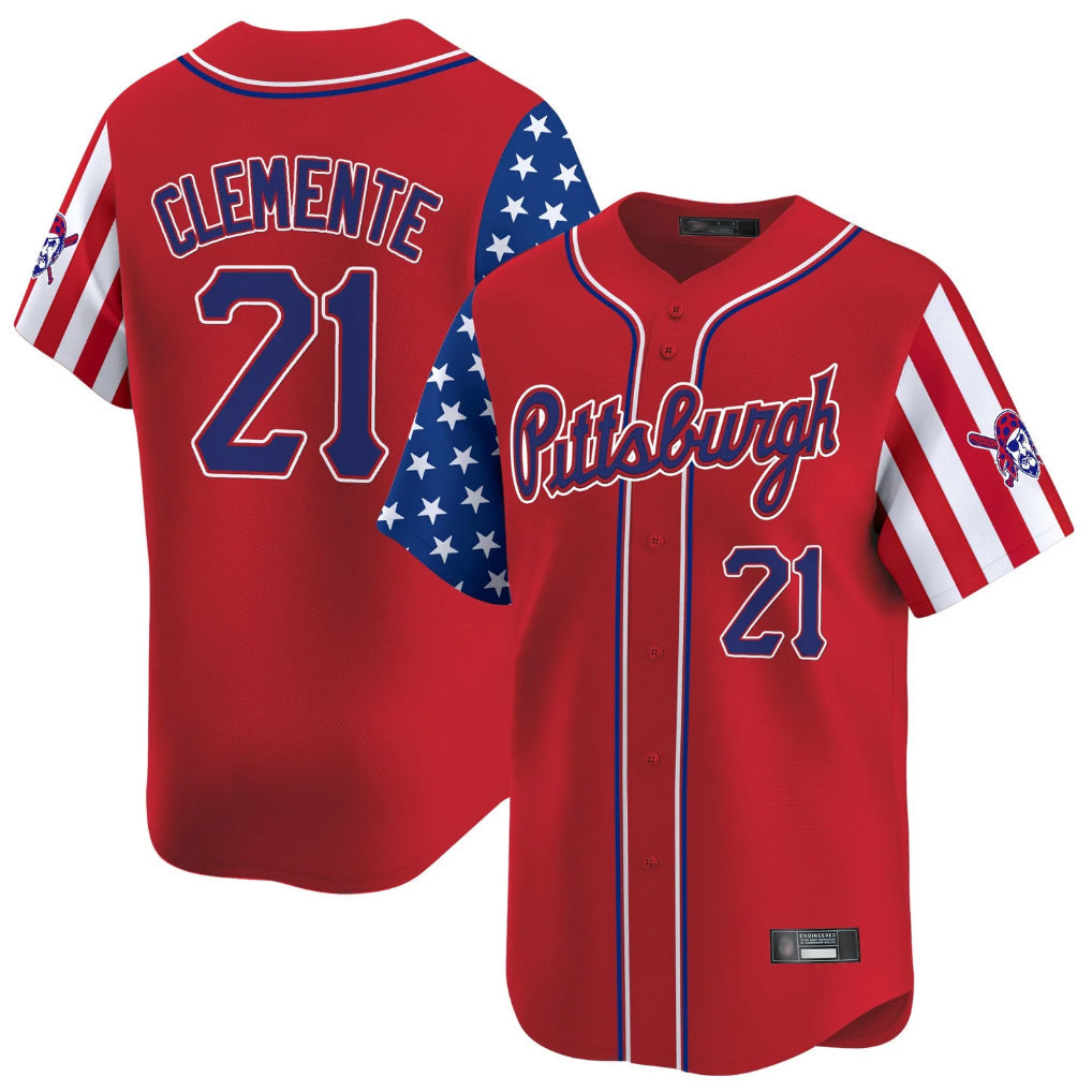 Choea P.Pirates #21 Roberto Clemente Player Red 2025 Independence Day Vapor Premier Limited Stitched Jerseys