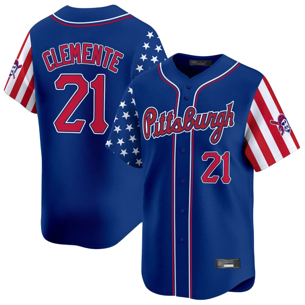 Choea P.Pirates #21 Roberto Clemente Player Royal 2025 Independence Day Vapor Premier Limited Stitched Jerseys