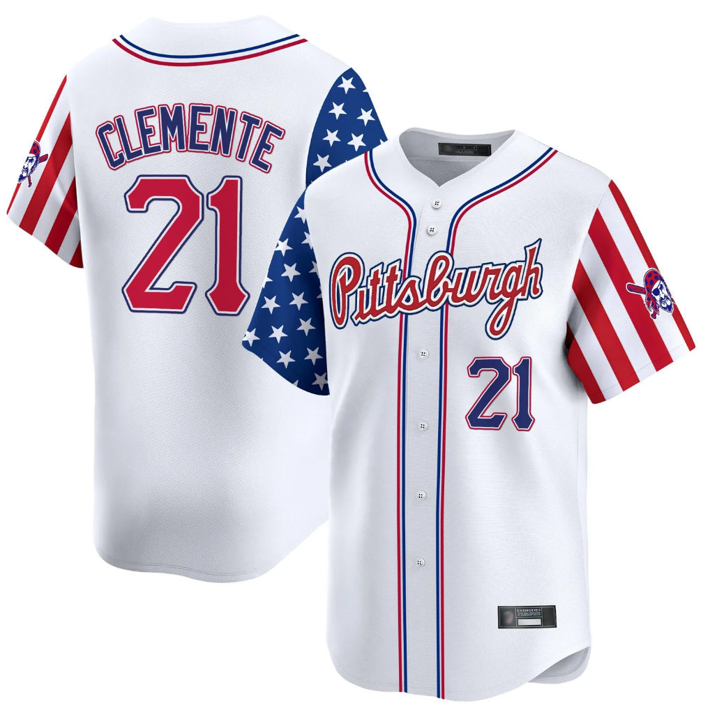 Choea P.Pirates #21 Roberto Clemente Player White 2025 Independence Day Vapor Premier Limited Stitched Jerseys