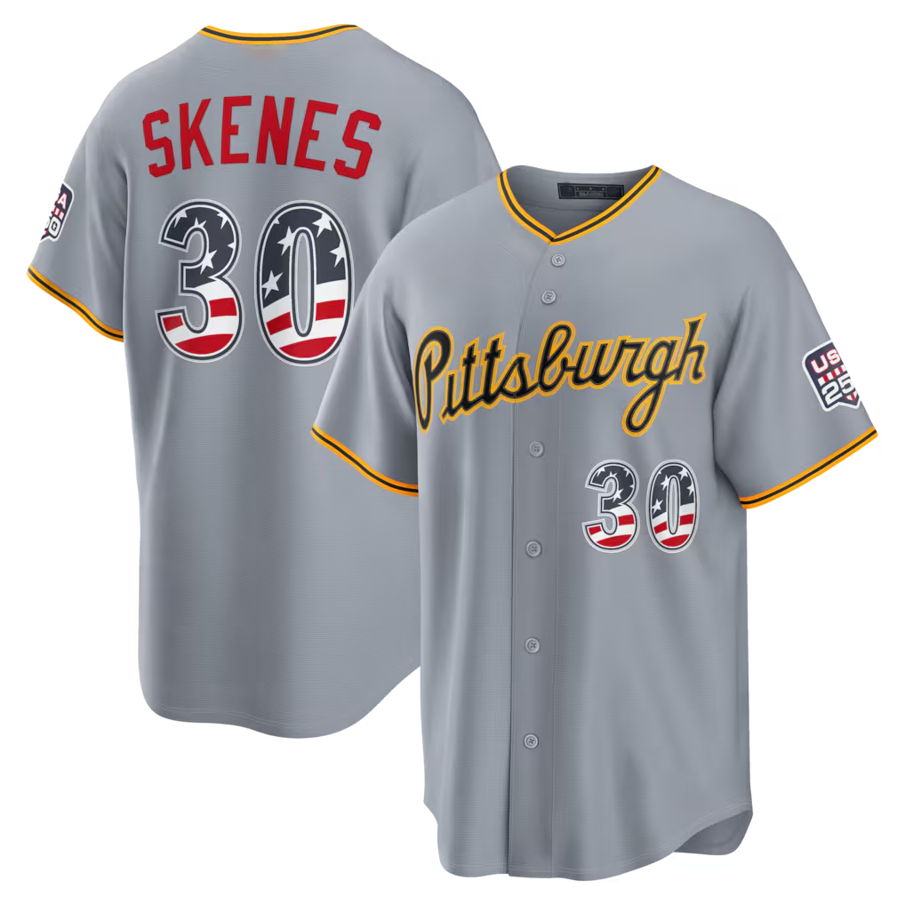 Choea P.Pirates #30 Paul Skenes Gray USA 250 Fourth of July Road Stadium Jersey