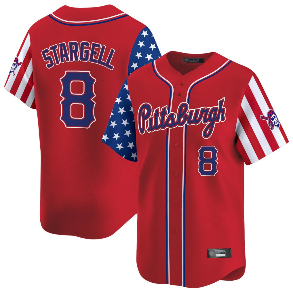 Choea P.Pirates #8 Willie Stargell Player Red 2025 Independence Day Vapor Premier Limited Stitched Jerseys