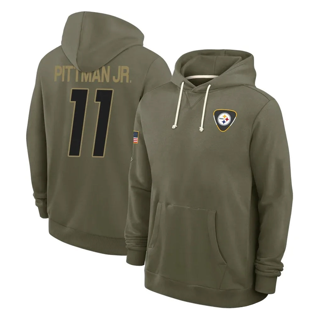 Choea P.Steelers #11 Michael Pittman Jr. Player Olive Salute to Service Pullover Hoodies Limited Stitched Jerseys