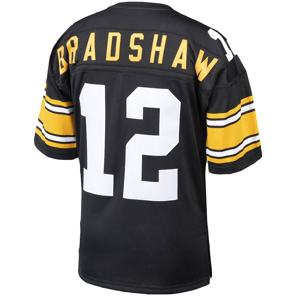 Choea P.Steelers #12 Terry Bradshaw Mitchell & Ness Black Authentic Throwback Retired Player Stitched Puhic Jersey