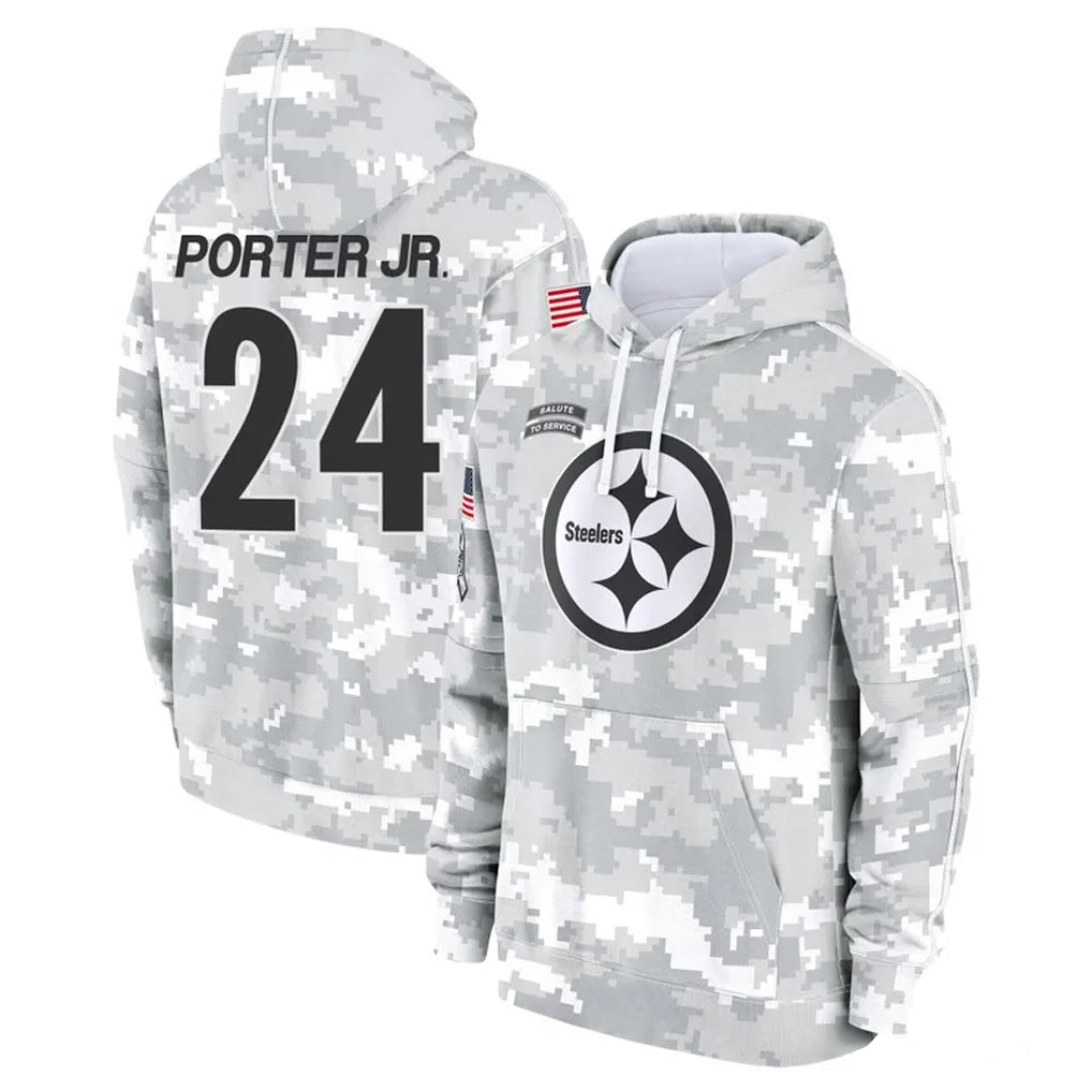 Choea P.Steelers #24 Joey Porter Jr. Player Arctic Camo Limited Salute to Service Pullover Hoodies Game Stitched Jerseys