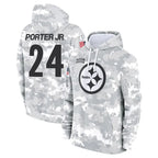 Choea P.Steelers #24 Joey Porter Jr. Player Arctic Camo Limited Salute to Service Pullover Hoodies Game Stitched Jerseys