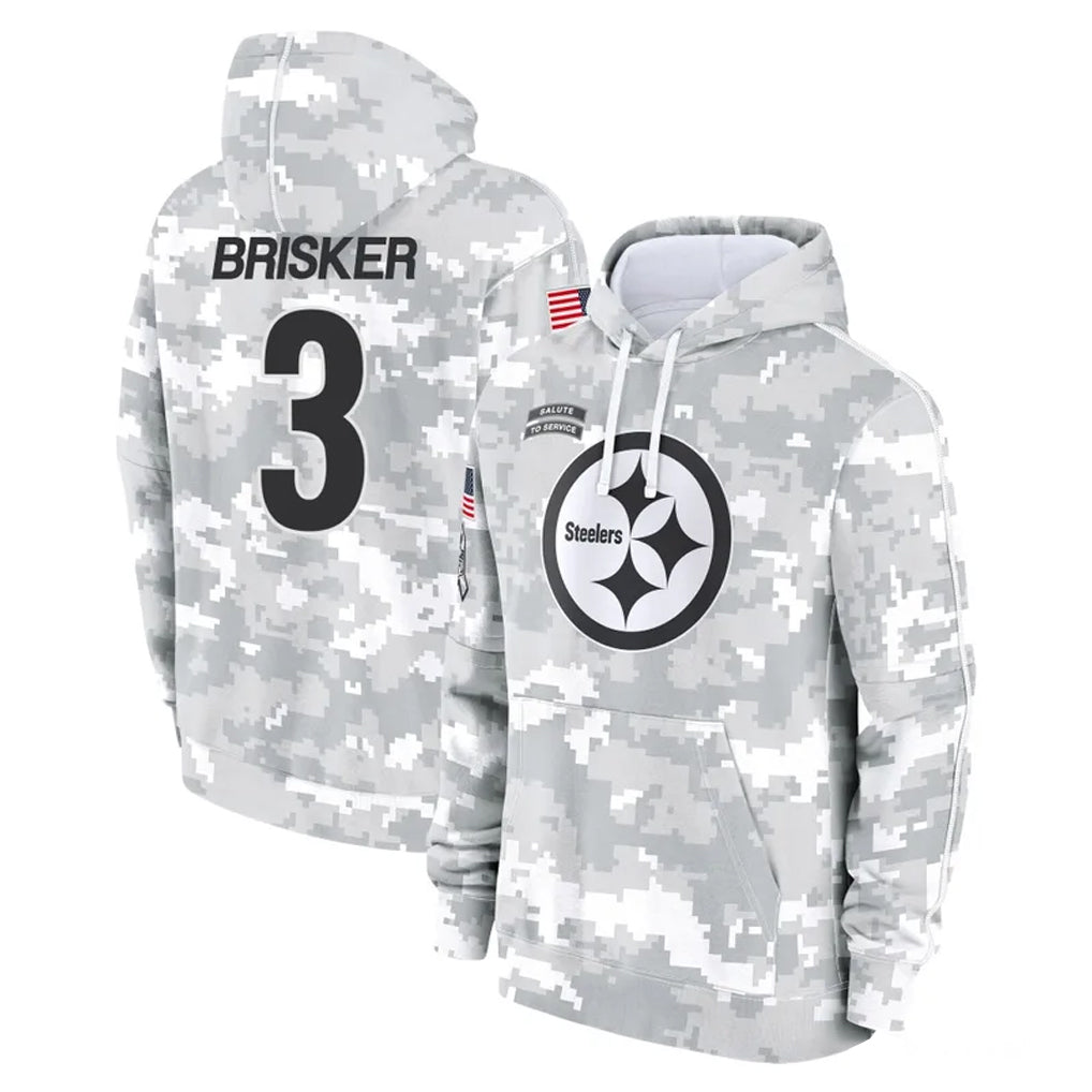 Choea P.Steelers #3 Jaquan Brisker Player Arctic Camo Limited Salute to Service Pullover Hoodies Game Stitched Jerseys