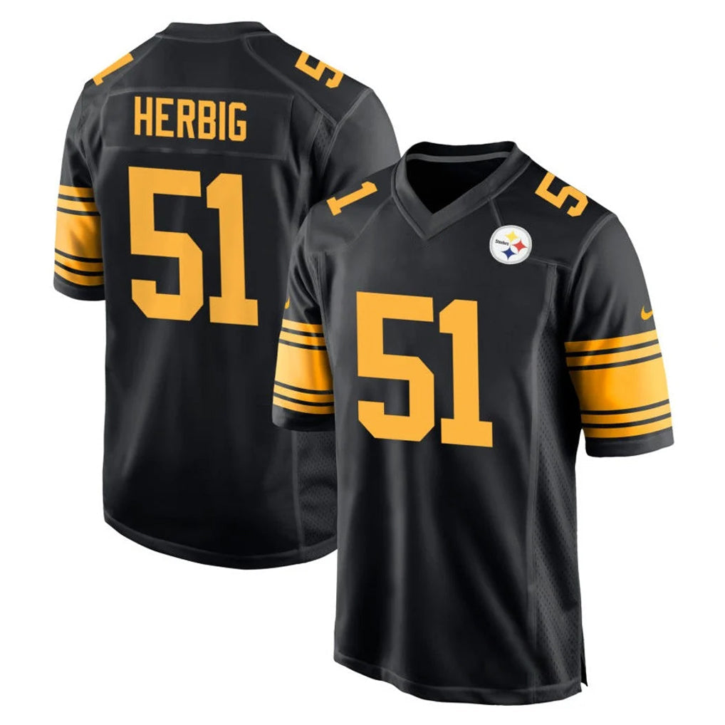 Choea P.Steelers #51 Nick Herbig Player Black Color Rush Home Game Stitched Jerseys