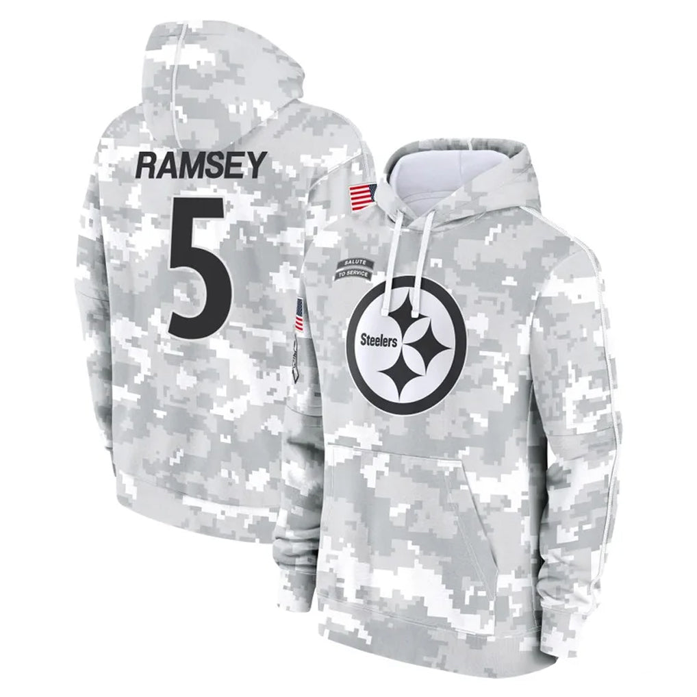 Choea P.Steelers #5 Jalen Ramsey Player Arctic Camo Limited Salute to Service Pullover Hoodies Game Stitched Jerseys