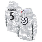 Choea P.Steelers #5 Jalen Ramsey Player Arctic Camo Limited Salute to Service Pullover Hoodies Game Stitched Jerseys