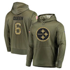 Choea P.Steelers #6 Patrick Queen Player Olive Salute to Service Pullover Hoodie Home Game Stitched Jerseys