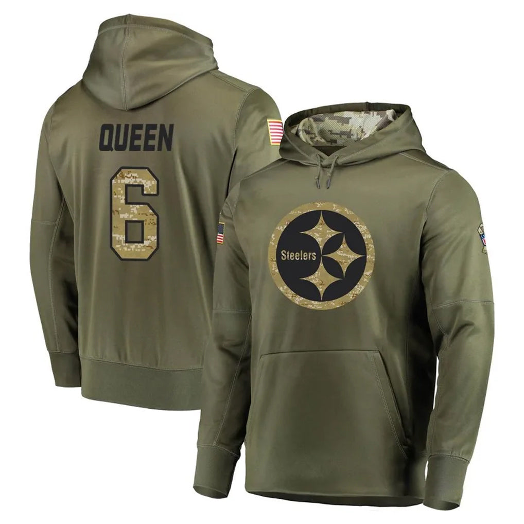 Choea P.Steelers #6 Patrick Queen Player Olive Salute to Service Pullover Hoodie Home Game Stitched Jerseys