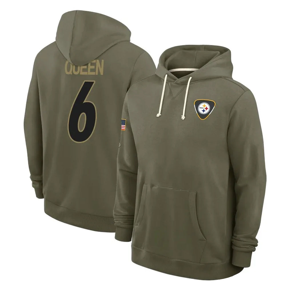 Choea P.Steelers #6 Patrick Queen Player Olive Salute to Service Pullover Hoodies Limited Stitched Jerseys