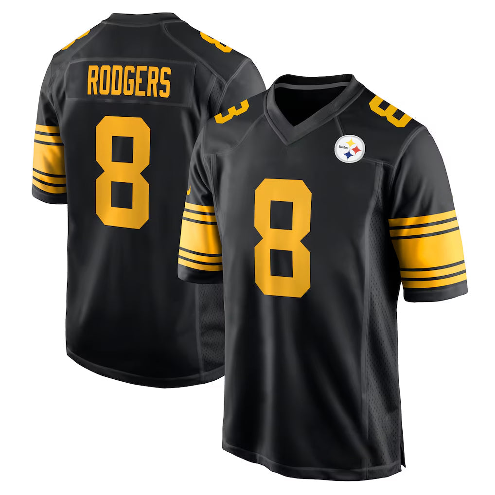 Choea P.Steelers #8 Aaron Rodgers Player Black Color Rush Home Game Stitched Jerseys
