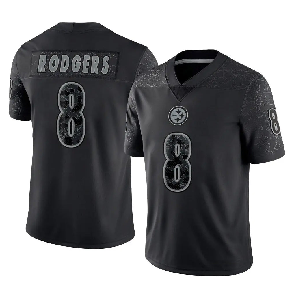 Choea P.Steelers #8 Aaron Rodgers Player Black Reflective Limited Home Game Stitched Jerseys