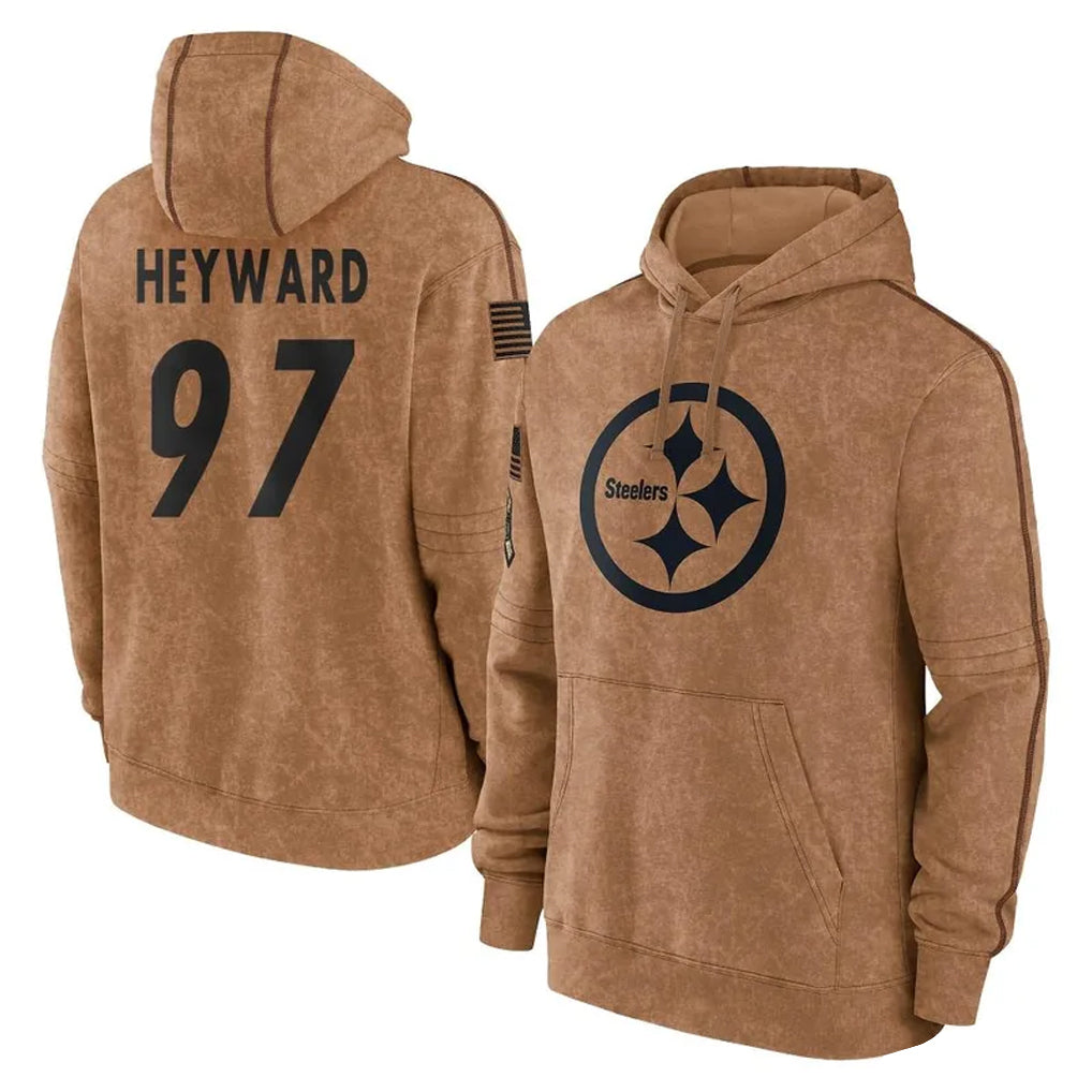 Choea P.Steelers #97 Cameron Heyward Player Brown Limited Salute to Service Pullover Hoodies Game Stitched Jerseys