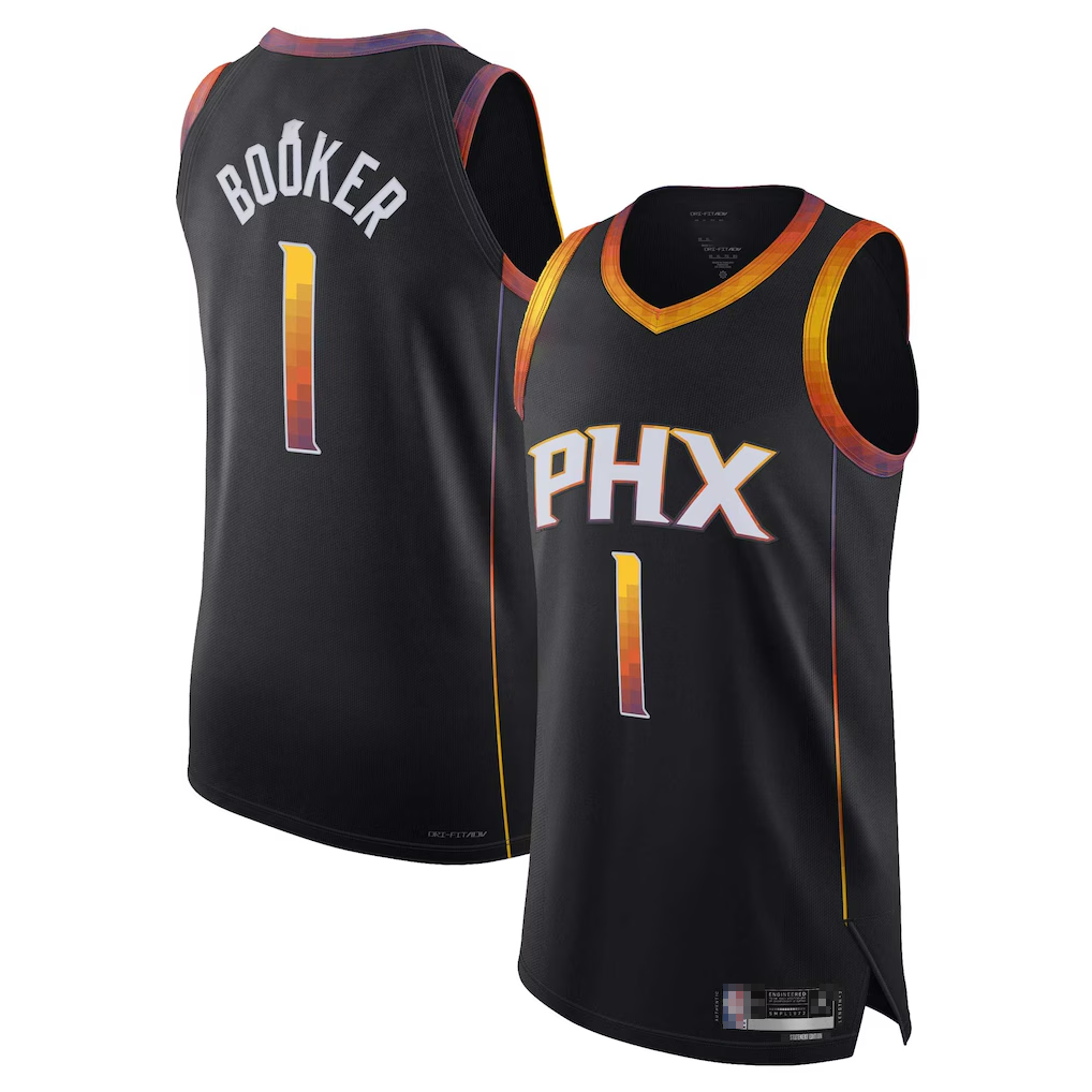 Choea P.Suns #1 Devin Booker Black Authentic Player Jerseys - Statement Edition