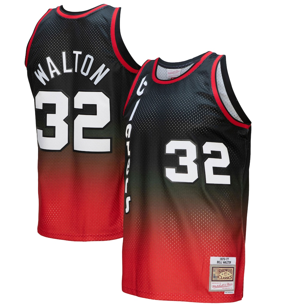 Choea PT.Blazers #32 Bill Walton Mitchell & Ness RedBlack 1976--1977 Hardwood Classics Fadeaway Swingman Player Jerseys