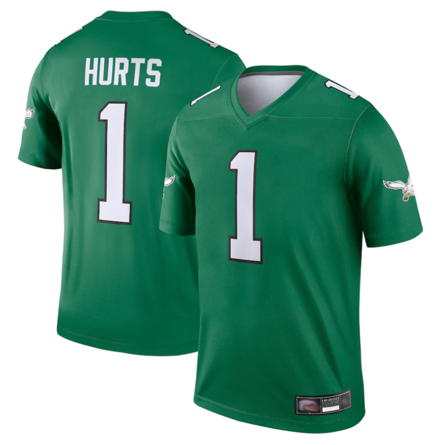 Choea P,Eagles #1 Jalen Hurts Player Kelly Green Legend Stitched Jerseys
