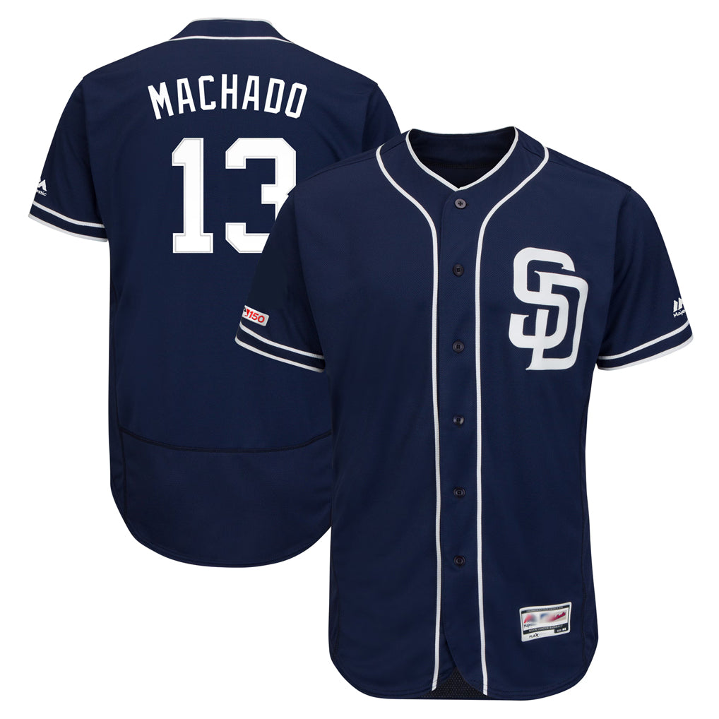 Choea S.Diego Padres #13 Manny Machado Player Navy Majestic Patch Flex Base Game Stitched Jerseys