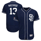Choea S.Diego Padres #13 Manny Machado Player Navy Majestic Patch Flex Base Game Stitched Jerseys