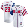 Choea S.Diego Padres #23 Fernando Tatis Jr Player White Independence Day Home Limited Stitched Jerseys