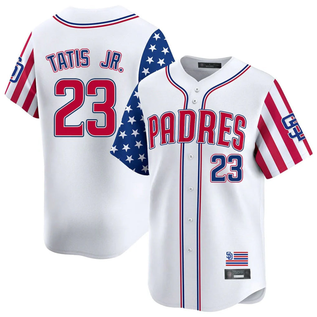 Choea S.Diego Padres #23 Fernando Tatis Jr Player White Independence Day Home Limited Stitched Jerseys