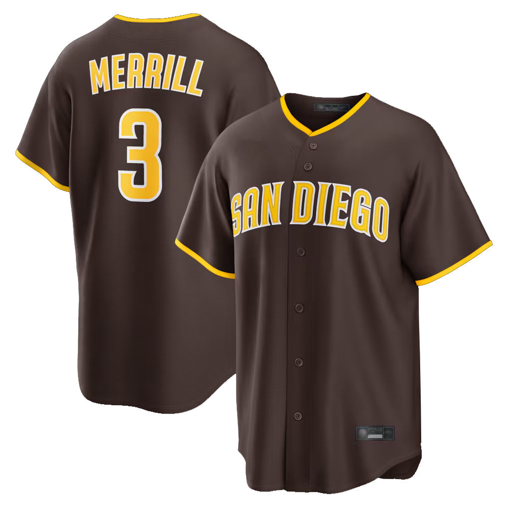 Choea S.Diego Padres #3 Jackson Merrill Player Brown Home Game Stitched Jerseys