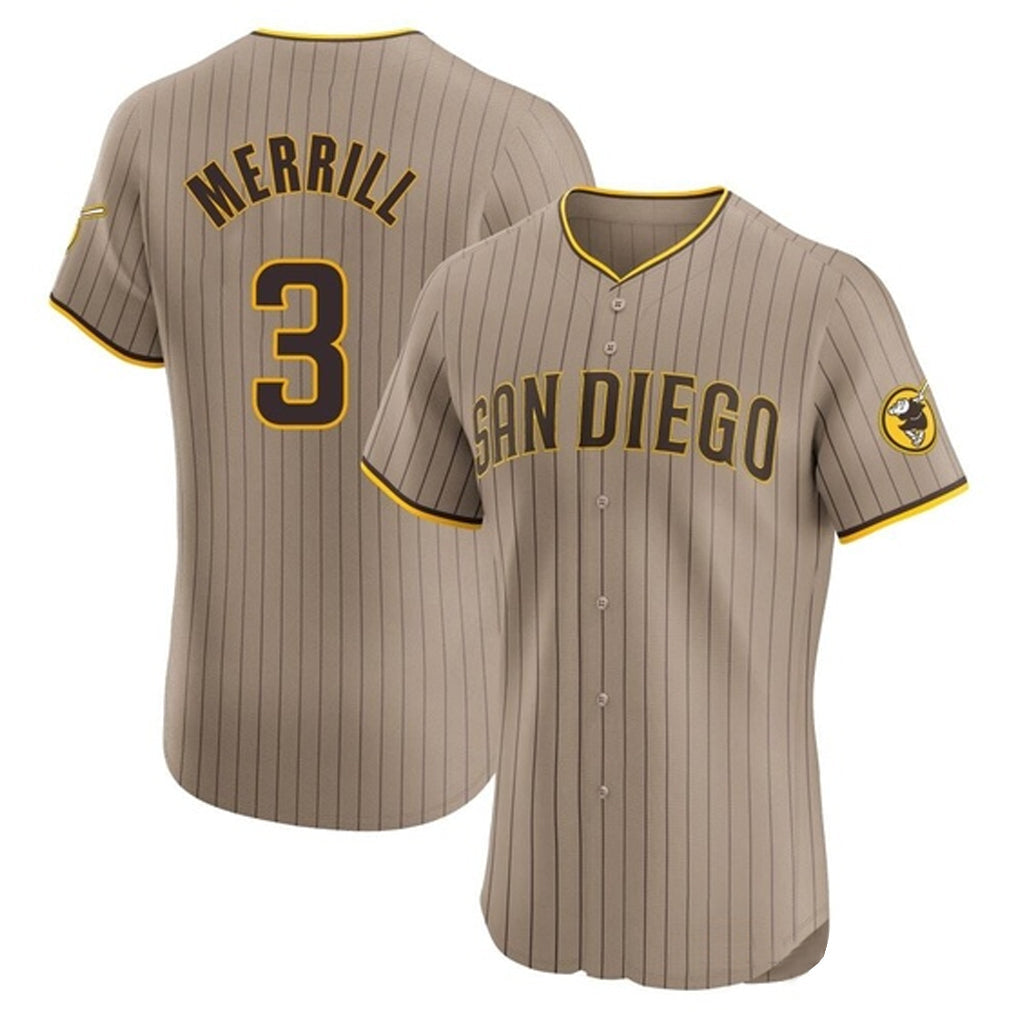 Choea S.Diego Padres #3 Jackson Merrill Player Khaki Home Limited Elite Stitched Jerseys