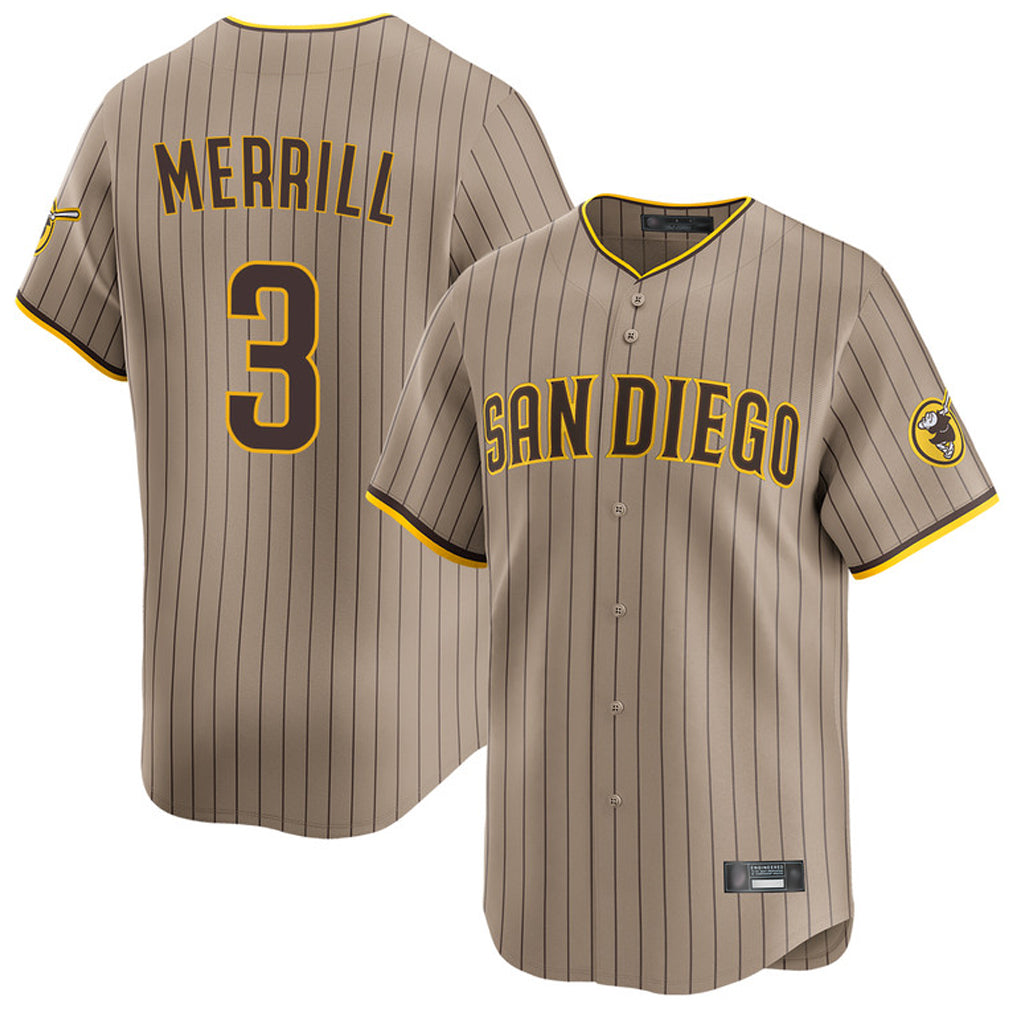Choea S.Diego Padres #3 Jackson Merrill Player Khaki Home Limited Stitched Jerseys