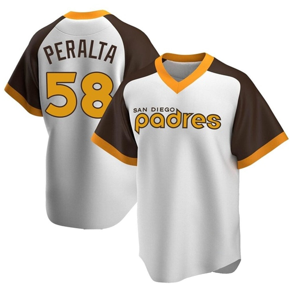 Choea S.Diego Padres #58 Wandy Peralta Player White Home Cooperstown Collection Replica Game Stitched Jerseys